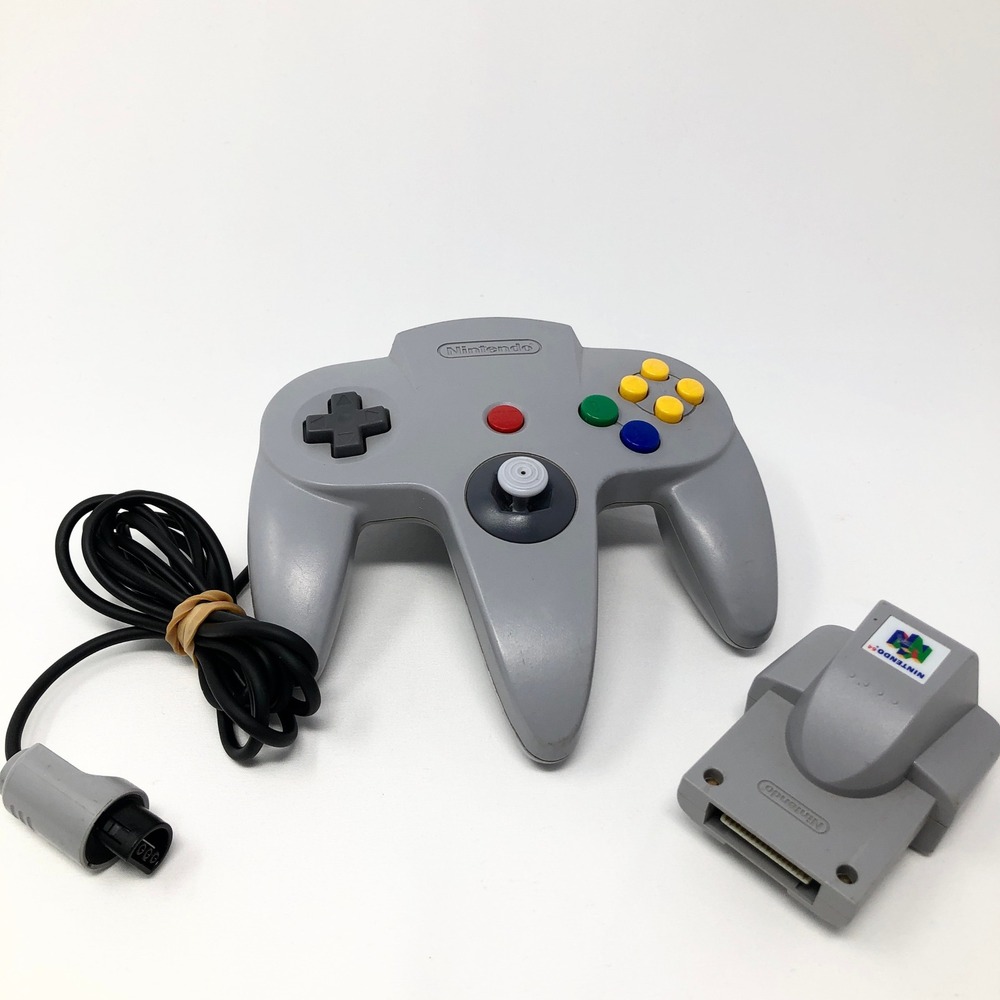 Nintendo 64 OEM N64 Gray Game Controller NUS-005 & Rumble Pak NUS-013